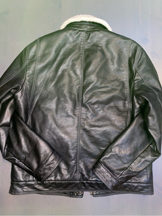 Levi's Dark Brown Faux Leather Bomber Jacket with Cream Sherpa Collar - Picture 8 of 10